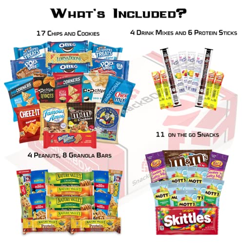 SnackBOX Snacks BOX Care Package (50 Count) Back To School College Variety Pack Candy Treats Gift Baskets Guys Girls Adults Kids Grandkids Men Women Food Sampler Student Birthday Cookies Chips Finals Snack Packs Office Military and Gift Ideas