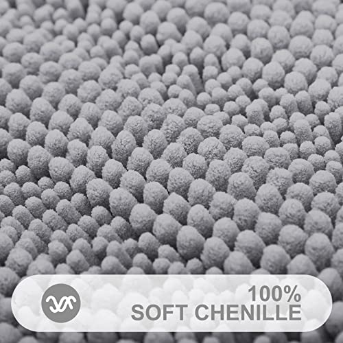 Grandaily Chenille Striped Bathroom Rug Mat, Extra Thick and Absorbent Bath Rugs, Non-Slip Soft Plush Shaggy Bath Carpet, Machine Wash Dry, Bath Mats for Bathroom, 24x16, Grey