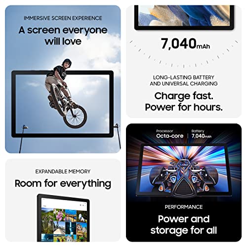 SAMSUNG Galaxy Tab A8 10.5” 128GB Android Tablet, LCD Screen, Kids Content, Smart Switch, Long Lasting Battery, US Version, 2022, Silver, Amazon Exclusive