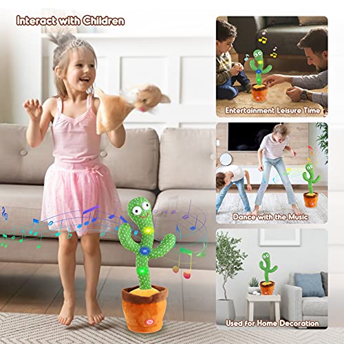 Aunpoos Kids Dancing Talking Cactus Toys for Baby Boys and Girls, Singing Mimicking Recording Repeating What You Say Sunny Cactus Electronic Light Up Plush Toy with 120 English Songs Smart Toy