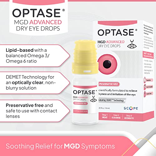 OPTASE MGD Advanced Dry Eye Drops - Preservative Free Eye Drops for Dry Eyes and MGD - Lipid-Based Artificial Tears - DEMET Technology, Multidose Bottle, Contact Lens Safe - .33 fl oz, 300 Doses