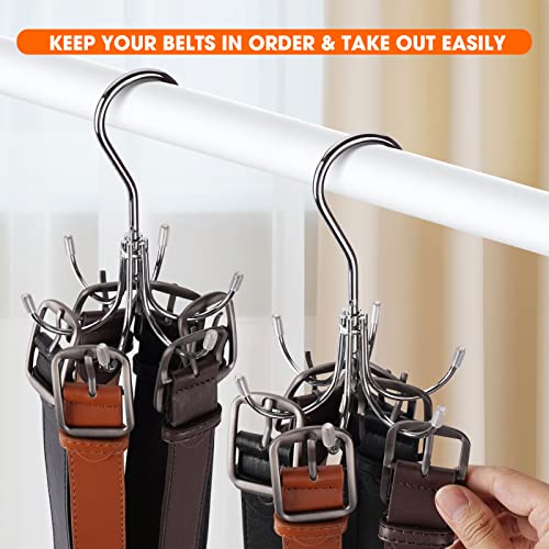 Ulimart Belt Hanger 2 Pack 12 Hooks Belt Hanger for Closet,Belt Organizer with 360 Degree Rotation,Closet Organizer and Storage for Hanging Belt,Purse,Hats,Ties,Scarves,Camisoles,Tank Top(Silvery)