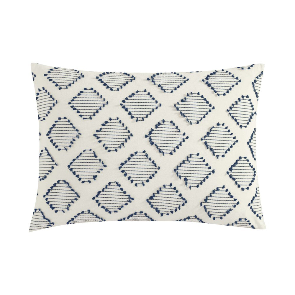 3-piece Navy Clipped Jacquard Diamond Duvet Cover Set, Full/Queen