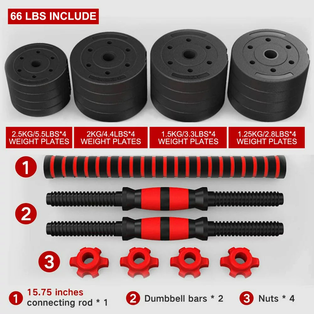66 LBS Adjustable Dumbbell Set, Free Weights Dumbbells Set for Workout, Black