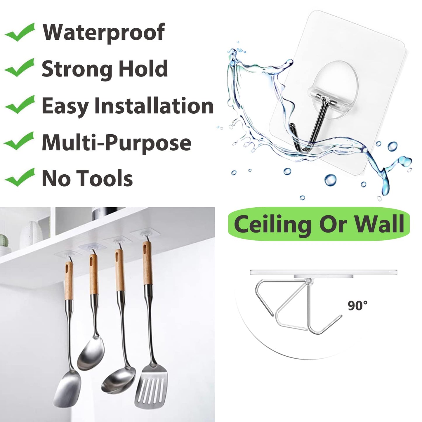 Adhesive Hooks for Hanging Heavy Duty Wall Hooks Self Adhesive Towel Coat Hooks Waterproof Transparent Hooks for Bathroom Shower Kitchen Keys Door Outdoor Home Improvement Utility Hook 12 Pack