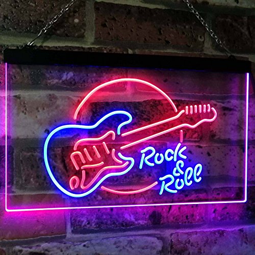 ADVPRO Rock & Roll Electric Guitar Band Room Music Dual Color LED Neon Sign Blue & Red 16" x 12" st6s43-i2303-br