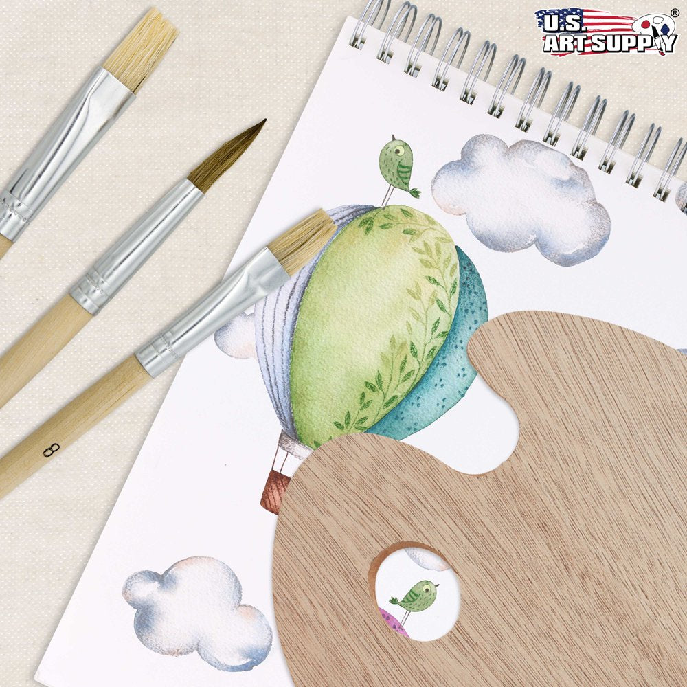 12-Piece Artist Paint Brush Set with 9" x 12" Wood Painting Palette - 12 Premium Round & Flat Bristle Paintbrushes - Fun Kids, Adults, Students, School Teachers, Beginners, Starter Kit