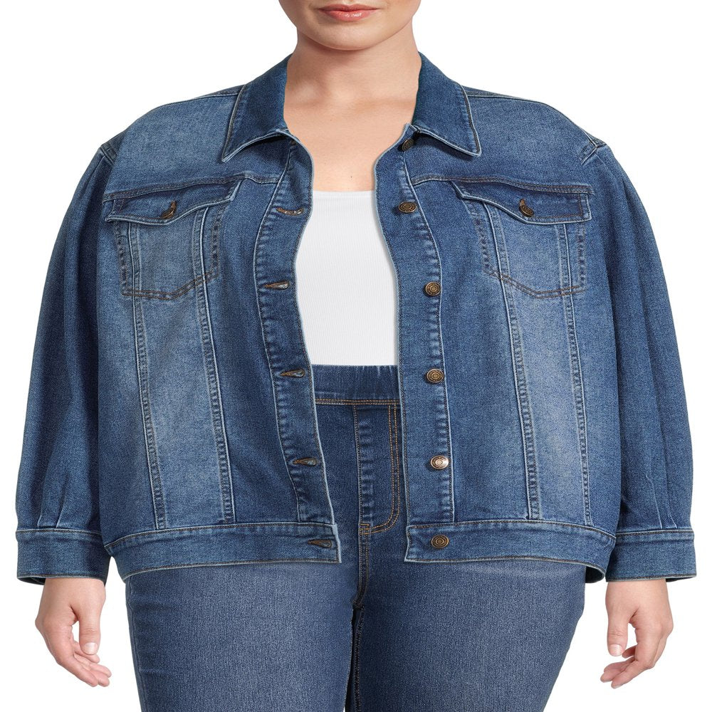 Women's Plus Size Trucker Jacket with Volume Sleeves