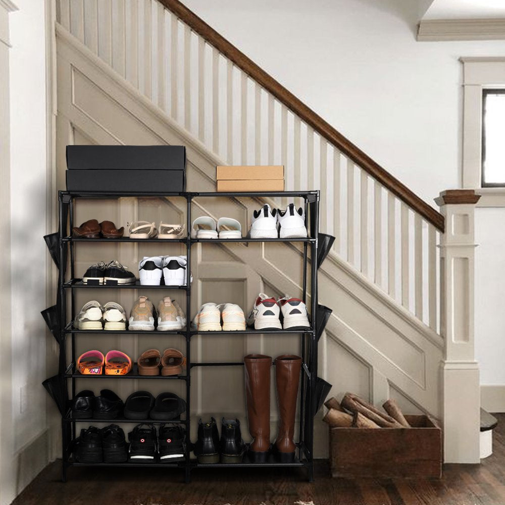 7-Tier Stackable Shoe Rack, 18 Pairs Shoes Shelf Storage Organizer, 43"H Shoes Holder, Closet Storage for Entryway, Hallway, Bedroom - Black