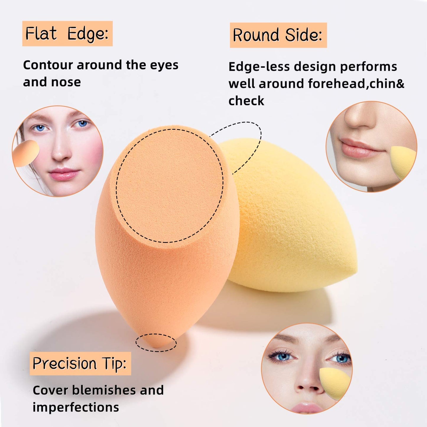 Makeup Sponge Set BS-MALL Blender Sponges 7 Pcs for Liquid, Cream, and Powder, Multi-colored with 1 Mini Makeup Sponge Pink (D-Yellow)