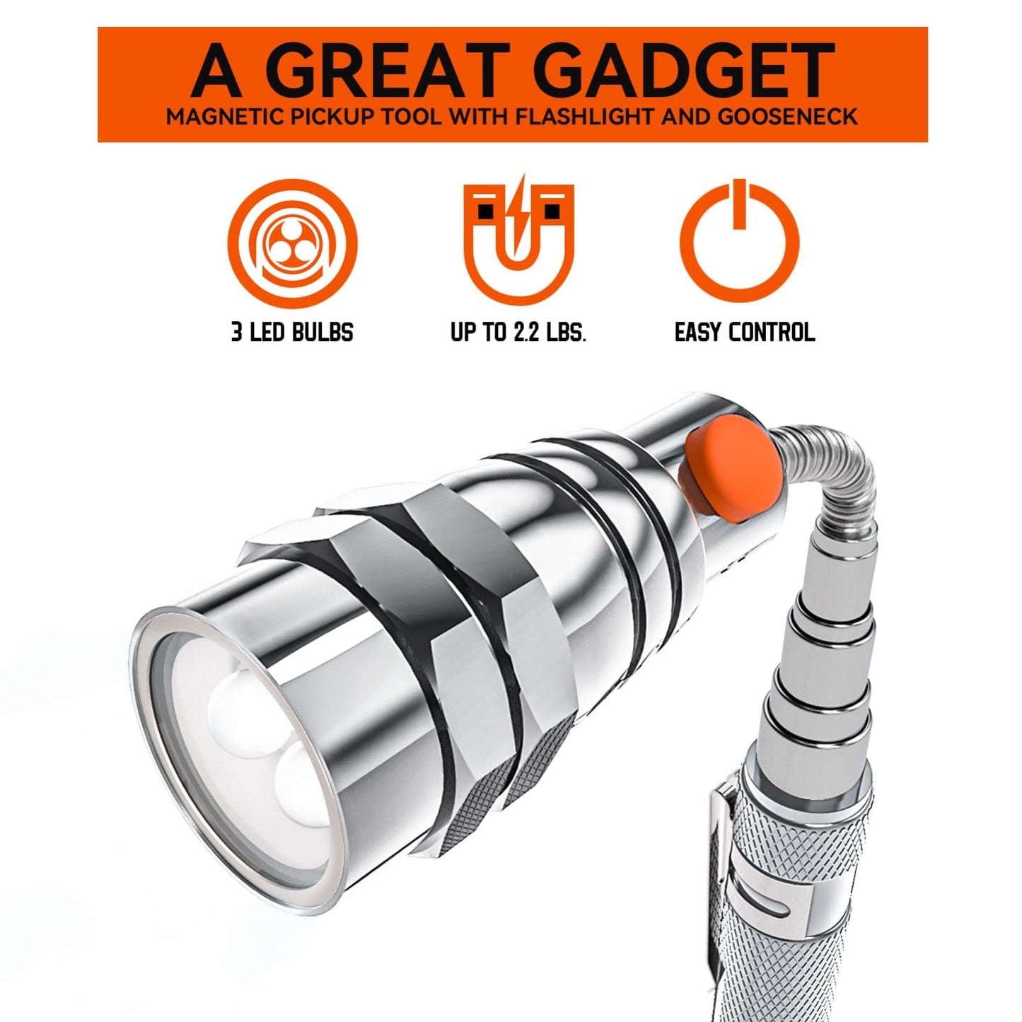 VIBELITE Extendable Magnetic Flashlight with Telescoping Magnet Pickup Tool-Cool Gadgets Gifts Idea & Christmas Stocking Stuffers for Men, Husband,Dad,Father,Mechanic,Tech,Handyman,Him Women, Silver