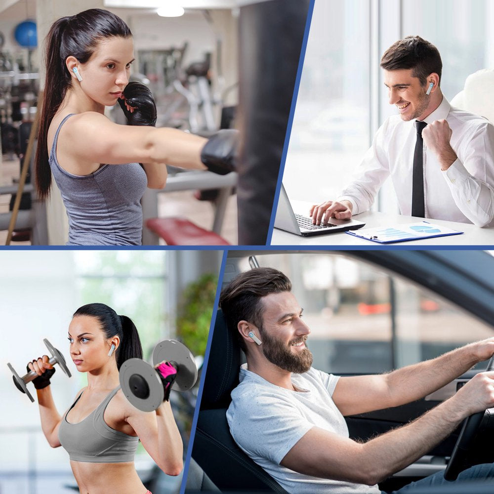 Bluetooth 5.0 Wireless Stereo Earbuds Headphones Noise Cancelling with Built-in Mic and Charging Case Hands-free Calling Sweatproof In-Ear Headset Earphone Earpiece for iPhone/Android Smart Phones