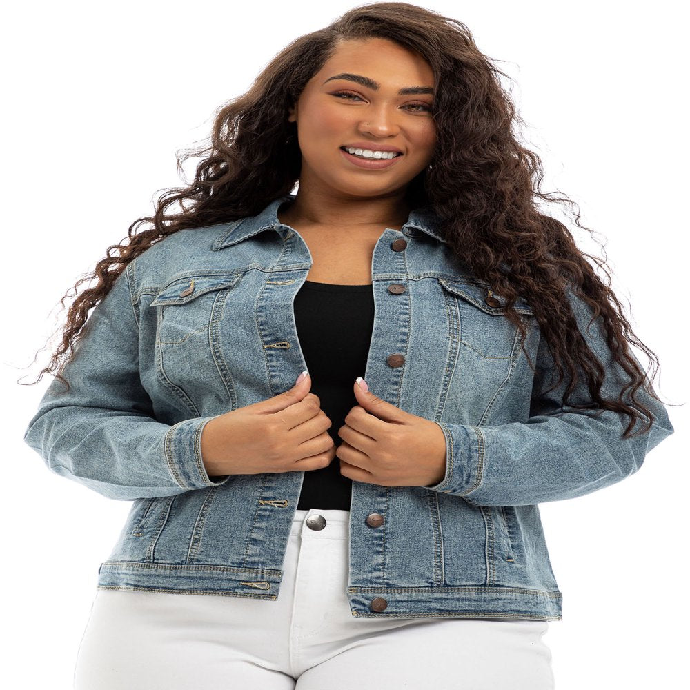Women's Plus Size Distressed Denim Jacket