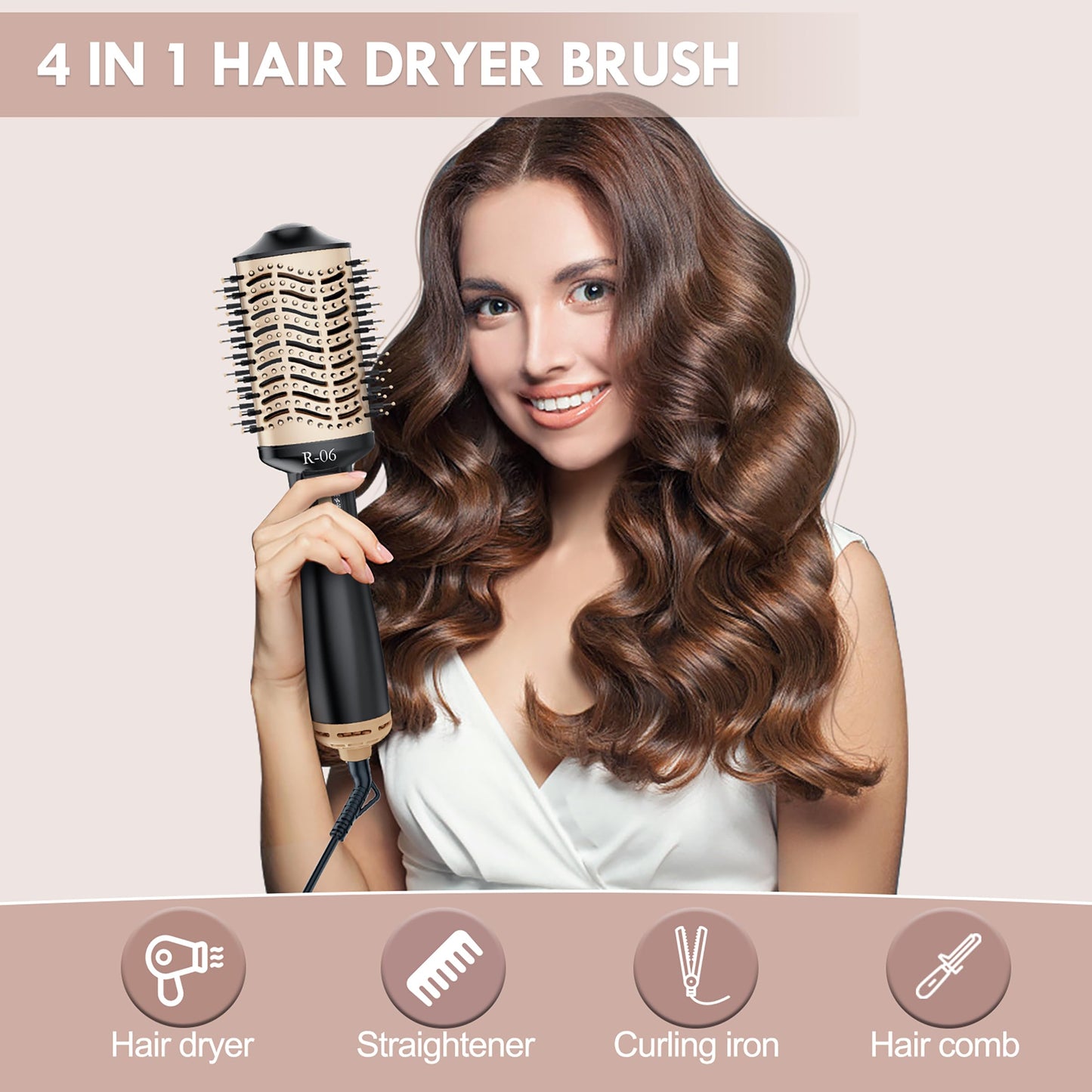 Hair Dryer Brush Blow Dryer Brush in One, 4 in 1 Hair Dryer and Styler Volumizer with Oval Barrel, Professional Salon Hot Air Brush for All Hair Types