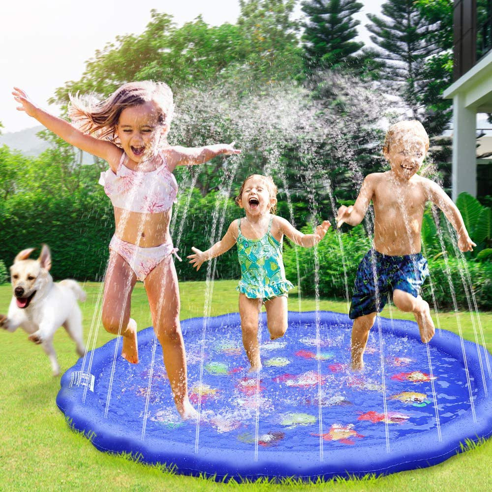 Splash Pad Sprinkler for Kids Toddlers 68" Splash Water Pad,Outdoor Swimming Pool Splash Play Mat Water Toys for Children for Fun Games Learning Blue