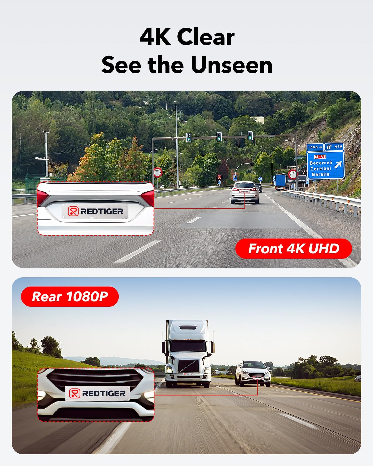 REDTIGER Dash Cam Front Rear, 4K/2.5K Full HD Dash Camera for Cars, Free 32GB Card, Built-in Wi-Fi GPS, 3.16” IPS Screen, Night Vision, 170°Wide Angle, WDR, 24H Parking Mode