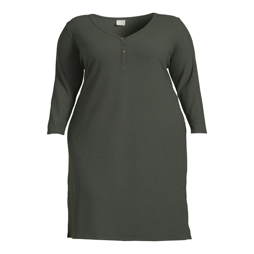 Women’S plus Rib Knit Jersey Henley Midi Dress