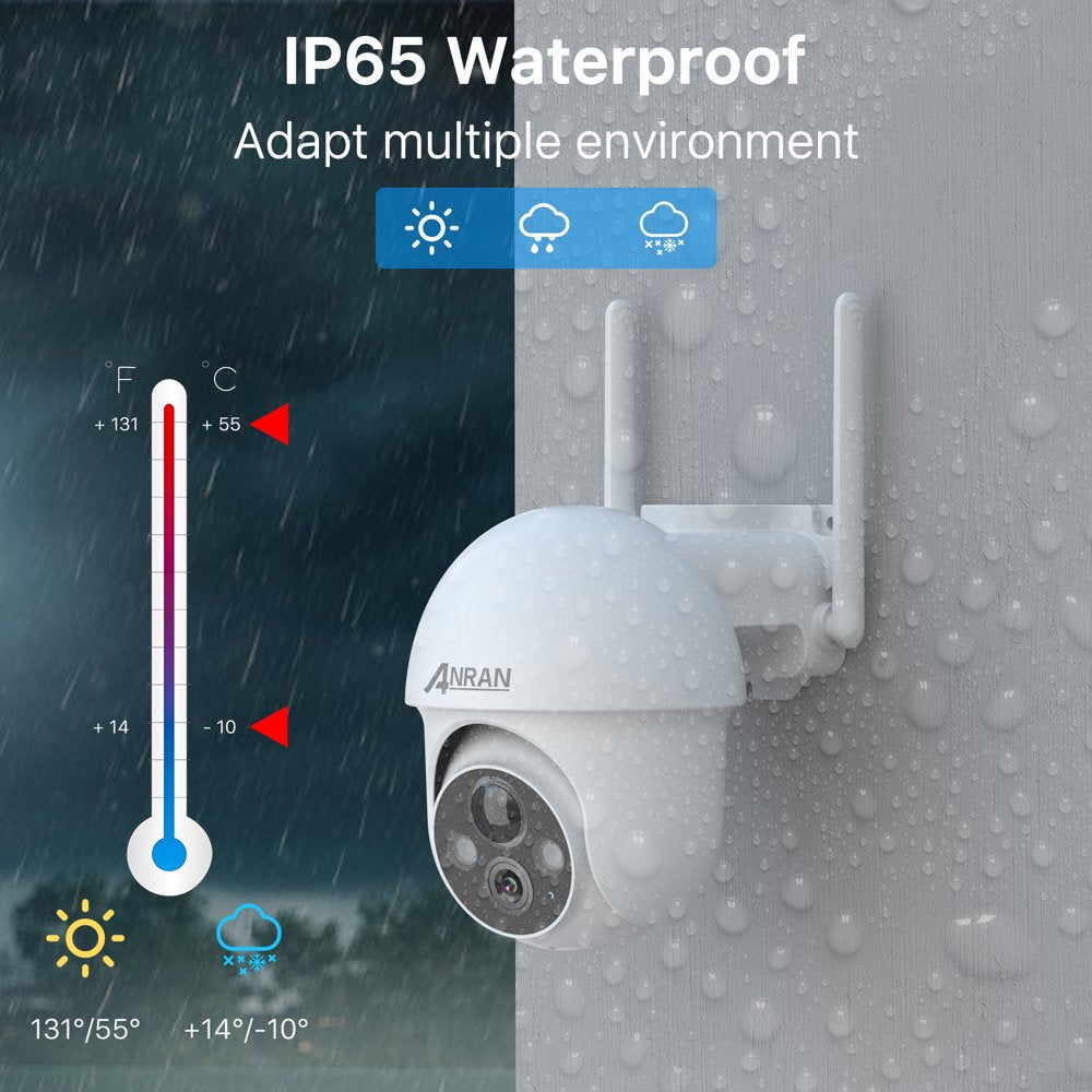2K Solar Security Camera with Spotlight, ANRAN 360ยฐ View Wireless Outdoor Camera, Waterproof PIR Detection, Rechargeable Battery Powered Home Surveillance Camera with Color Night Vision 2-Way Audio