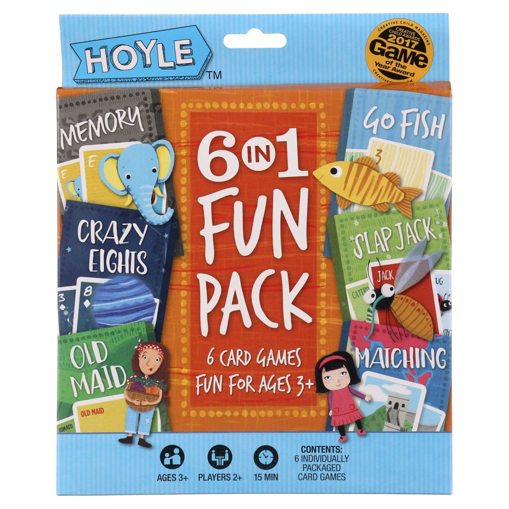 Hoyle 6 In 1 Fun Pack Kids Card Games - Memory, Go Fish, Crazy Eights, Matching, Old Maid, Slap Jack