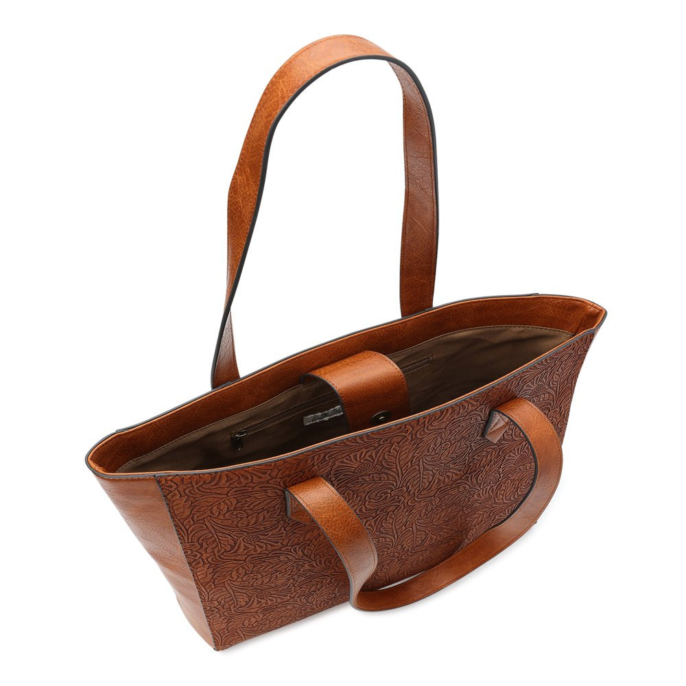 Tooled Faux Leather Medium Tote Bag