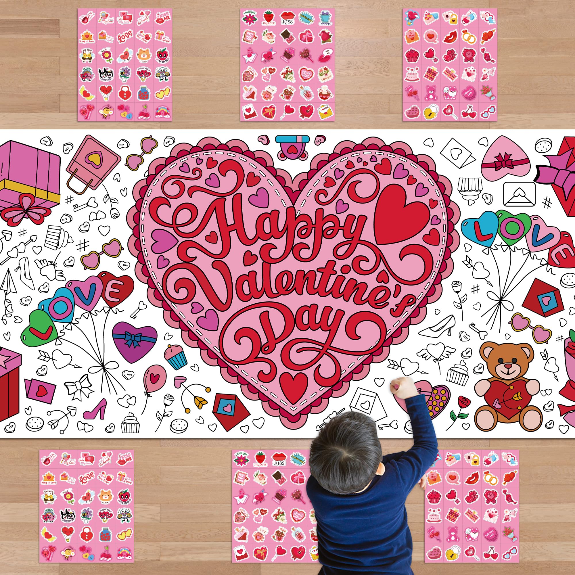 Ohome 181 Pcs Valentines Stickers With Giant Coloring Poster Valenti