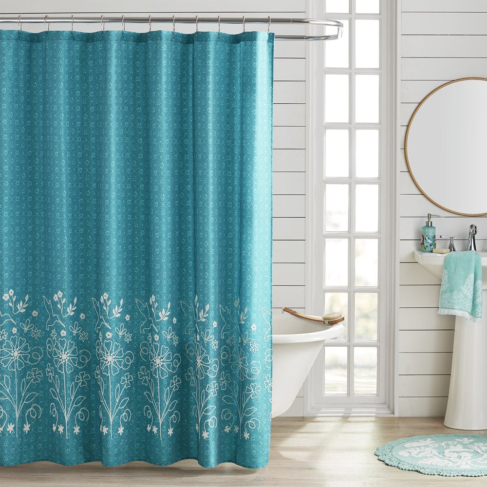 Floral Lace Applique Cotton-Rich Shower Curtain, 72" X 72", Multi