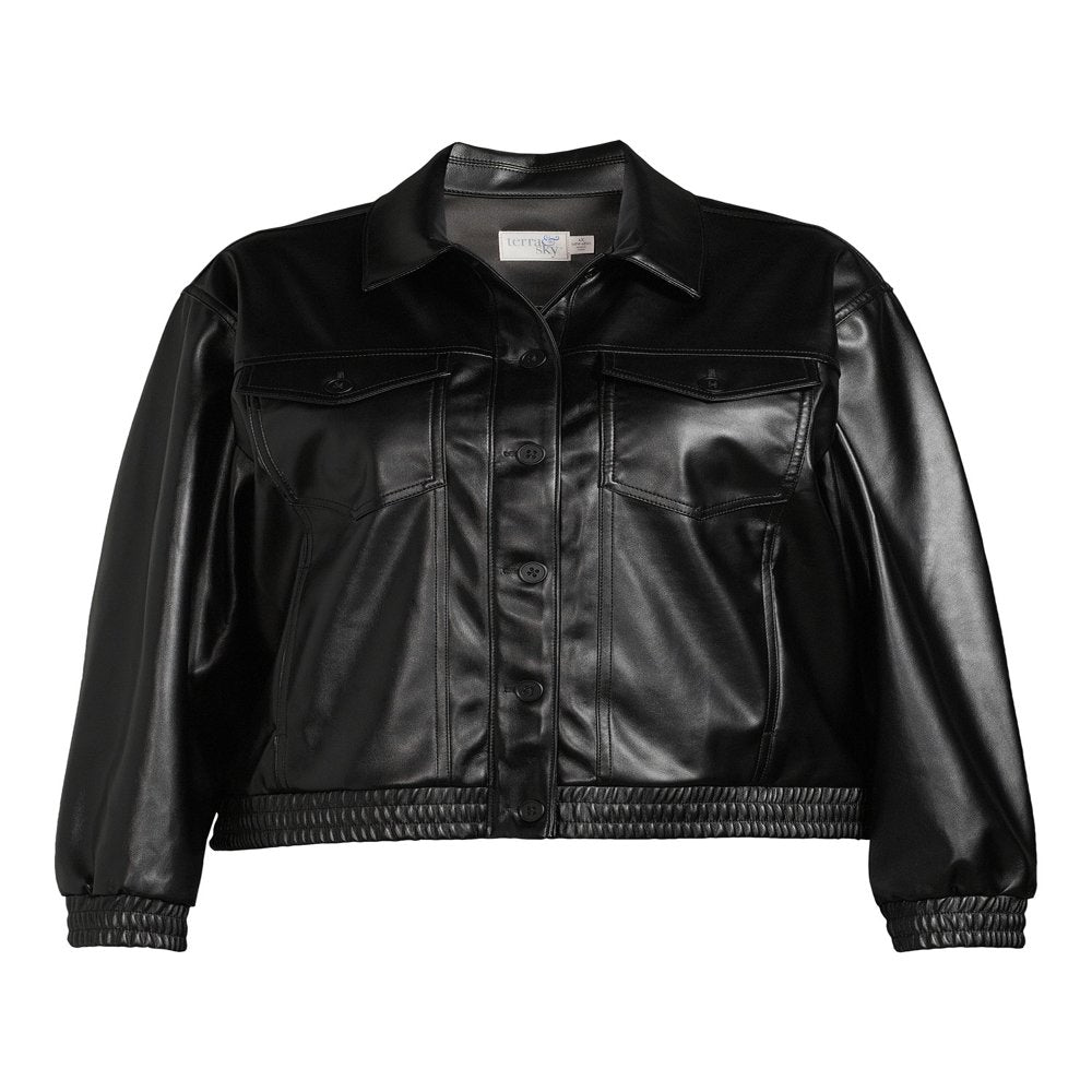 Women's Plus Size Faux Leather Trucker Jacket