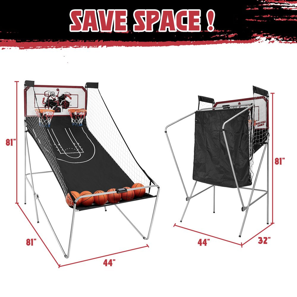 Foldable Arcade Basketball Game for Kids, BTMWAY Dual Shot Electronic Basketball Hoop Indoor, Pinball Machine with Shot Timer | Basketball Scoreboard | 6 Balls - 8 Game Modes(Double Mode 2 Players)