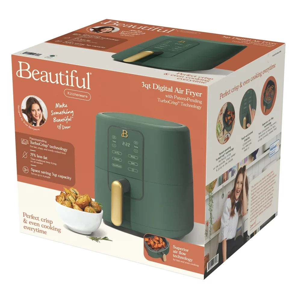 3QT Air Fryer with TurboCrisp Technology, Limited Edition Thyme Green by Drew Barrymore