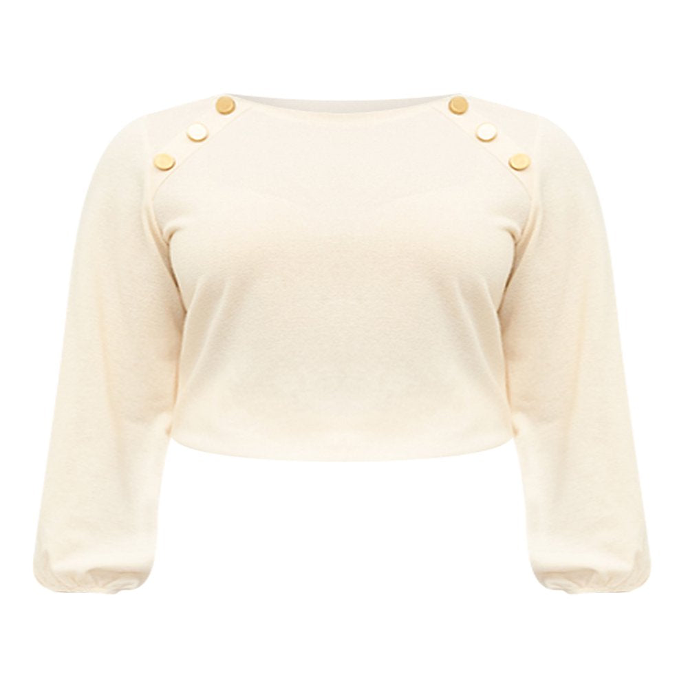 Women'S plus Size Balloon Sleeve Tee with Buttons