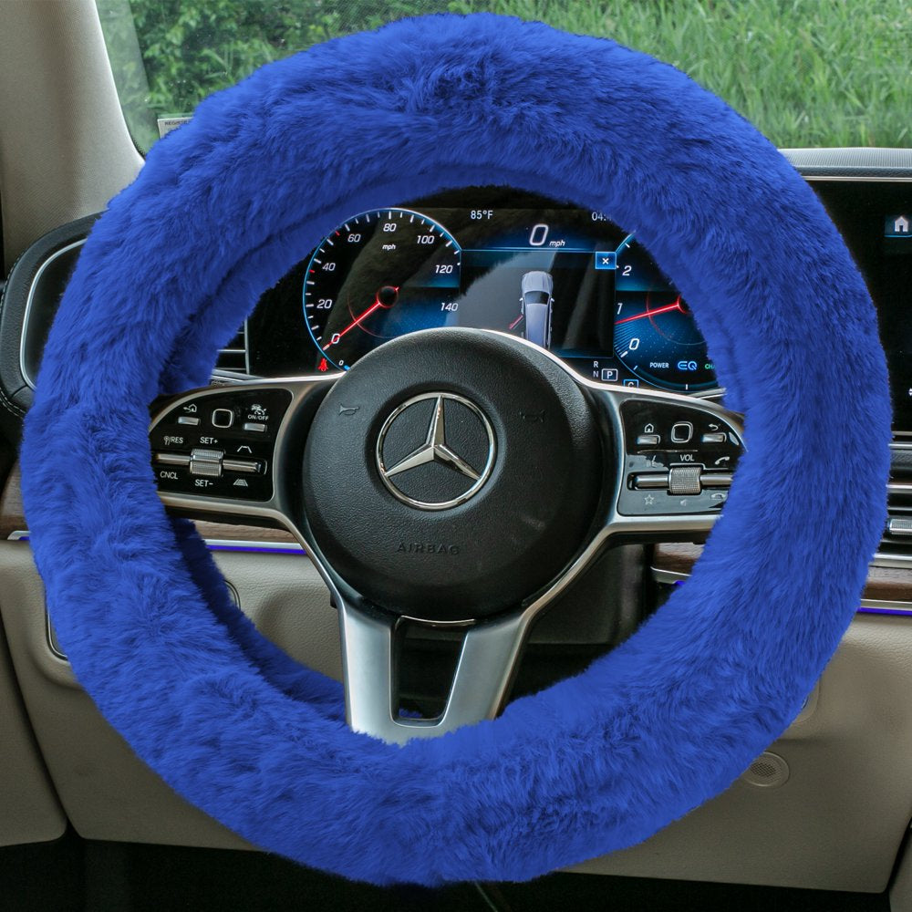 Faux Rabbit Fur Cozy Soft Fluffy Fuzzy Universal Fit Plush Steering Wheel Cover for Car, SUV, Van, Truck - Beige FH2016BEIGE