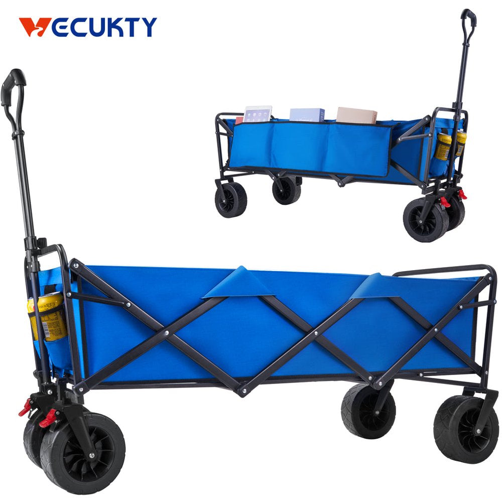Super Large Collapsible Garden Cart, Folding Wagon Utility Carts with Wheels and Rear Storage, Wagon Cart for Garden, Camping, Grocery Cart, Shopping Cart, Black