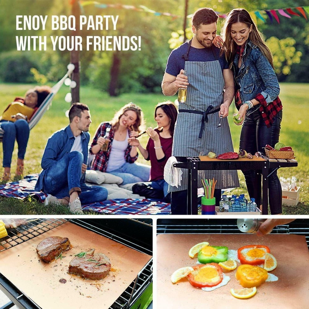 Set of 5 Heavy Duty BBQ Grill Mats Non Stick Easy Clean, BBQ Grill & Baking Mats - Reusable, Pad Bake Cooking Sheet Barbecue Grilling Accessories