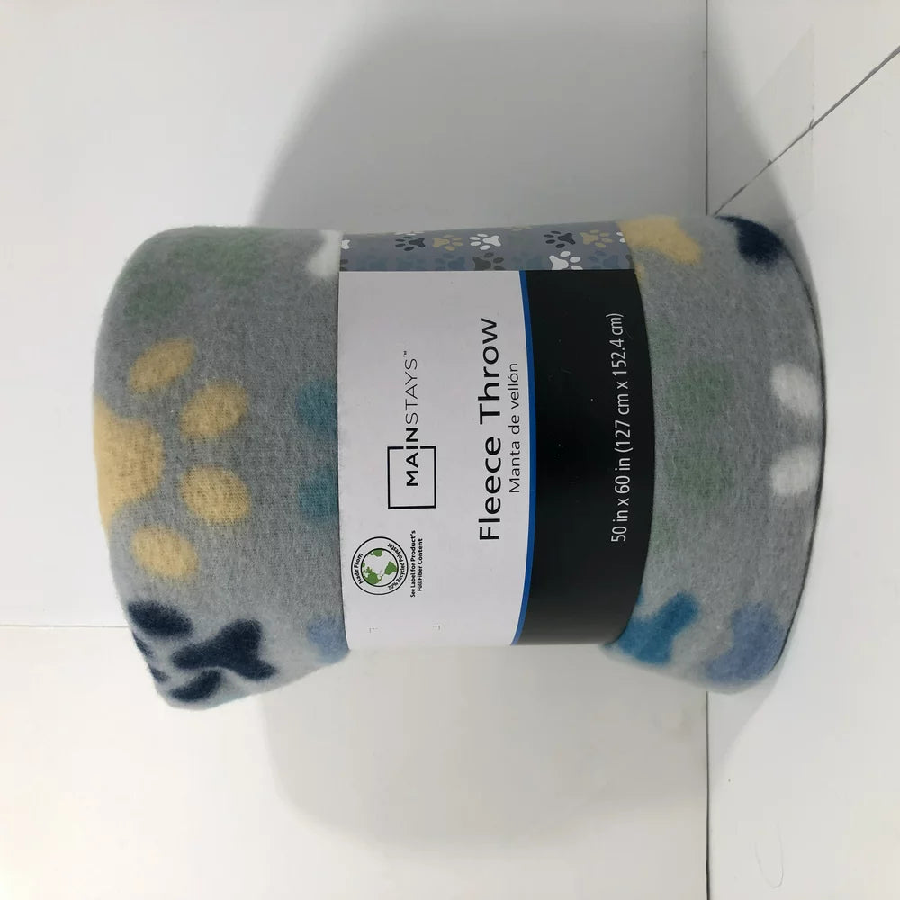 Gray Paw Fleece Throw Blanket, Standard Throw
