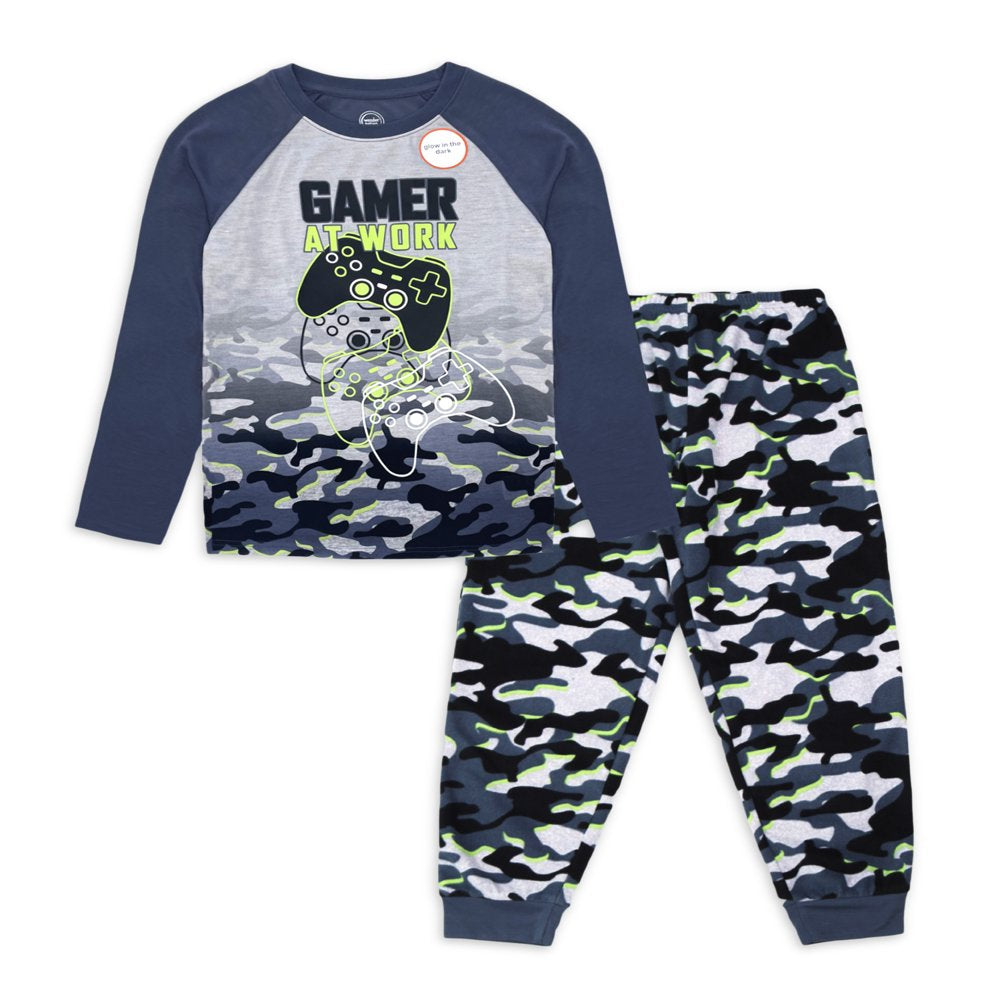 Wonder Nation Boys Long Sleeve Graphic Top with Jogger Pants Sleep Pajama Set, Sizes 4-18