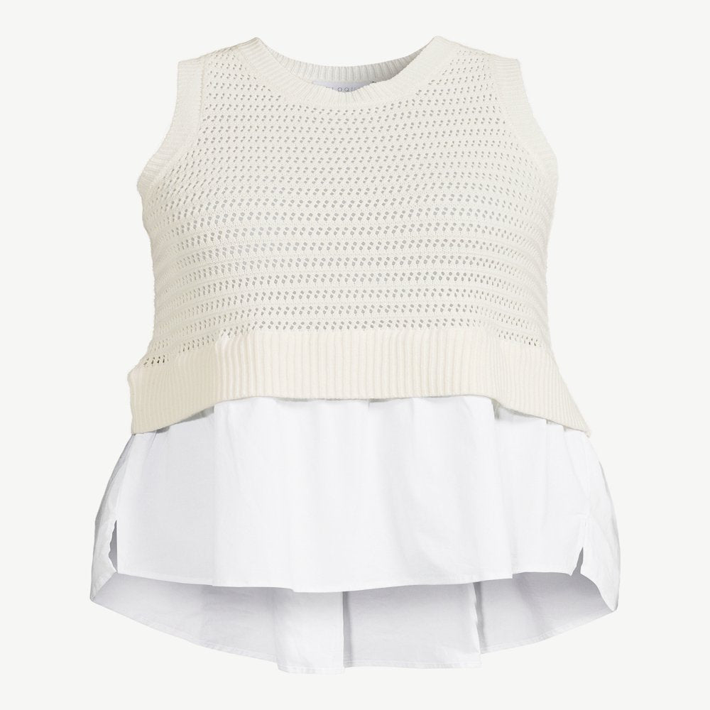 Women'S plus Layered Look Shirt with Sweater
