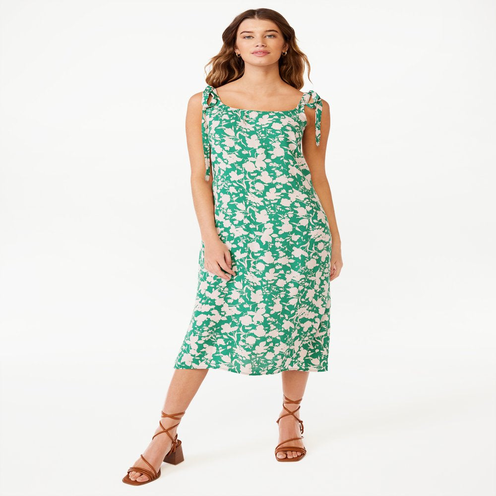 Women's Sleeveless Tie Shoulder Midi Slip Dress, Sizes XS-XXXL