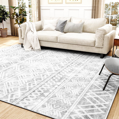 SIXHOME 5'x7' Area Rugs for Living Room Washable Rugs Boho Large Area Rug Modern Geometric Neutral Carpet and Area Rugs for Home Decor Foldable Non Slip Bedroom Rugs Gray