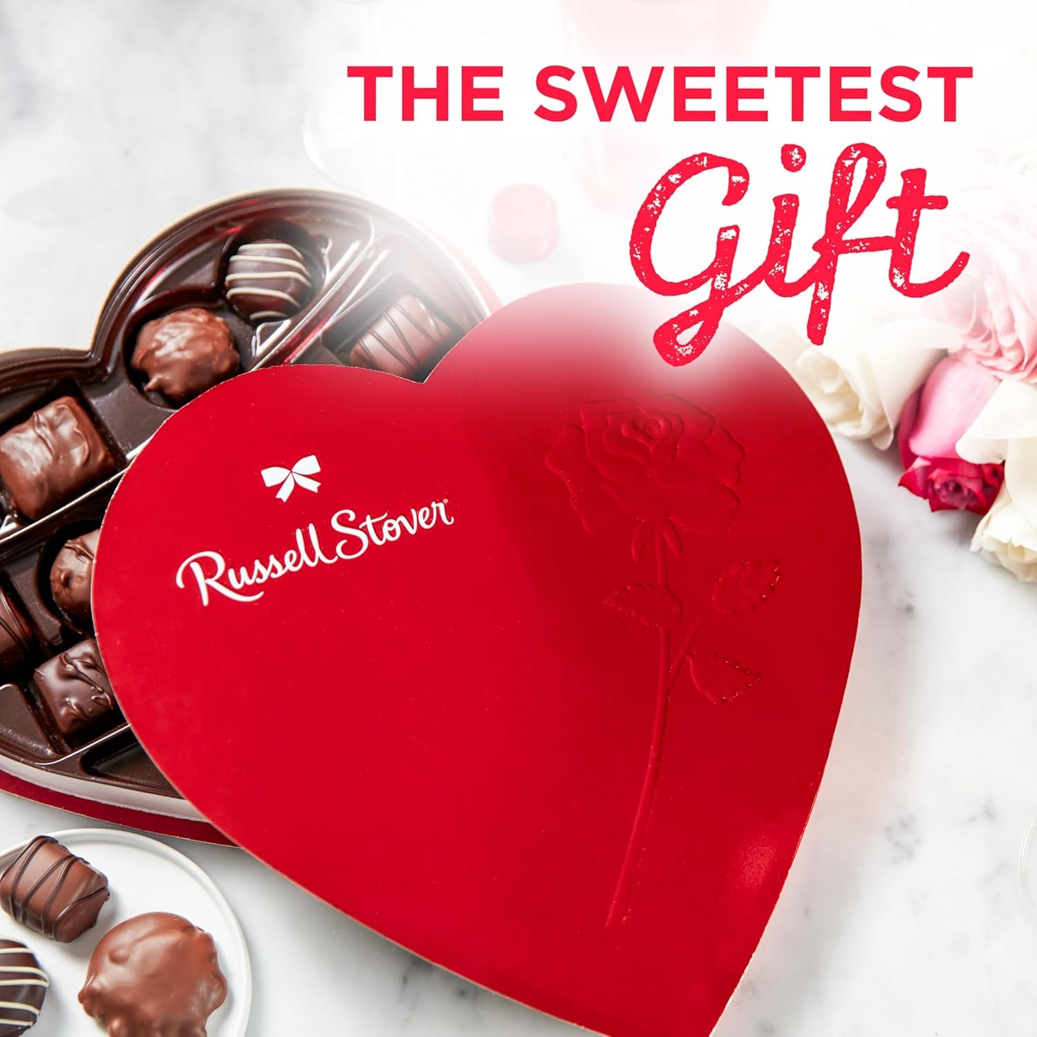 Russell Stover, Red Foil Heart, 10 Ounce - Chocolate Gift Box for Valentine's Day, Mother's Day, Anniversary and Birthdays