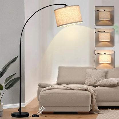 Natyswan Modern Arc Floor Lamps for Living Room Lighting, Modern Arched Lamp with Foot Switch, Adjustable Hanging Shade, Tall Pole Lamp for Bedroom, Office