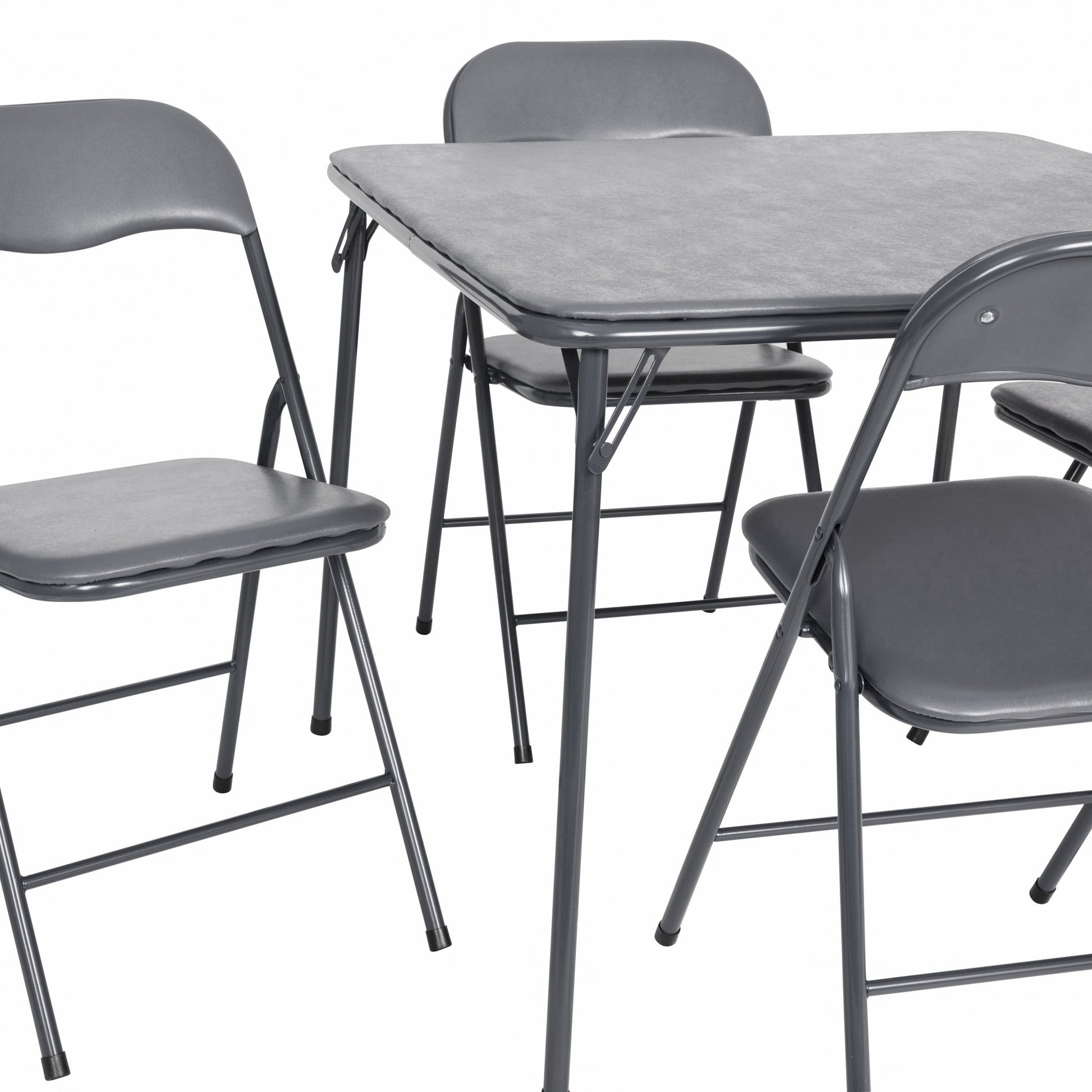 Flash Furniture Madison 5-Piece Indoor/Outdoor Vinyl Folding Card Table and Chairs Set, Gray