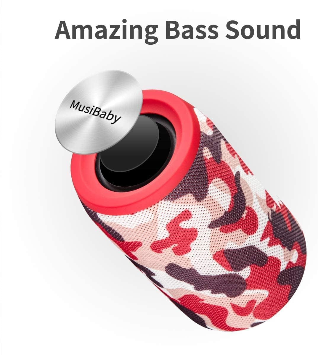 Bluetooth Speaker,MusiBaby Speaker,Wireless,Waterproof,Outdoor,Portable Speaker,Dual Pairing,Loud Stereo,Booming Bass,24H Playtime Wireless Speaker for Home,iPhone,Party,Gifts(Camo Red)