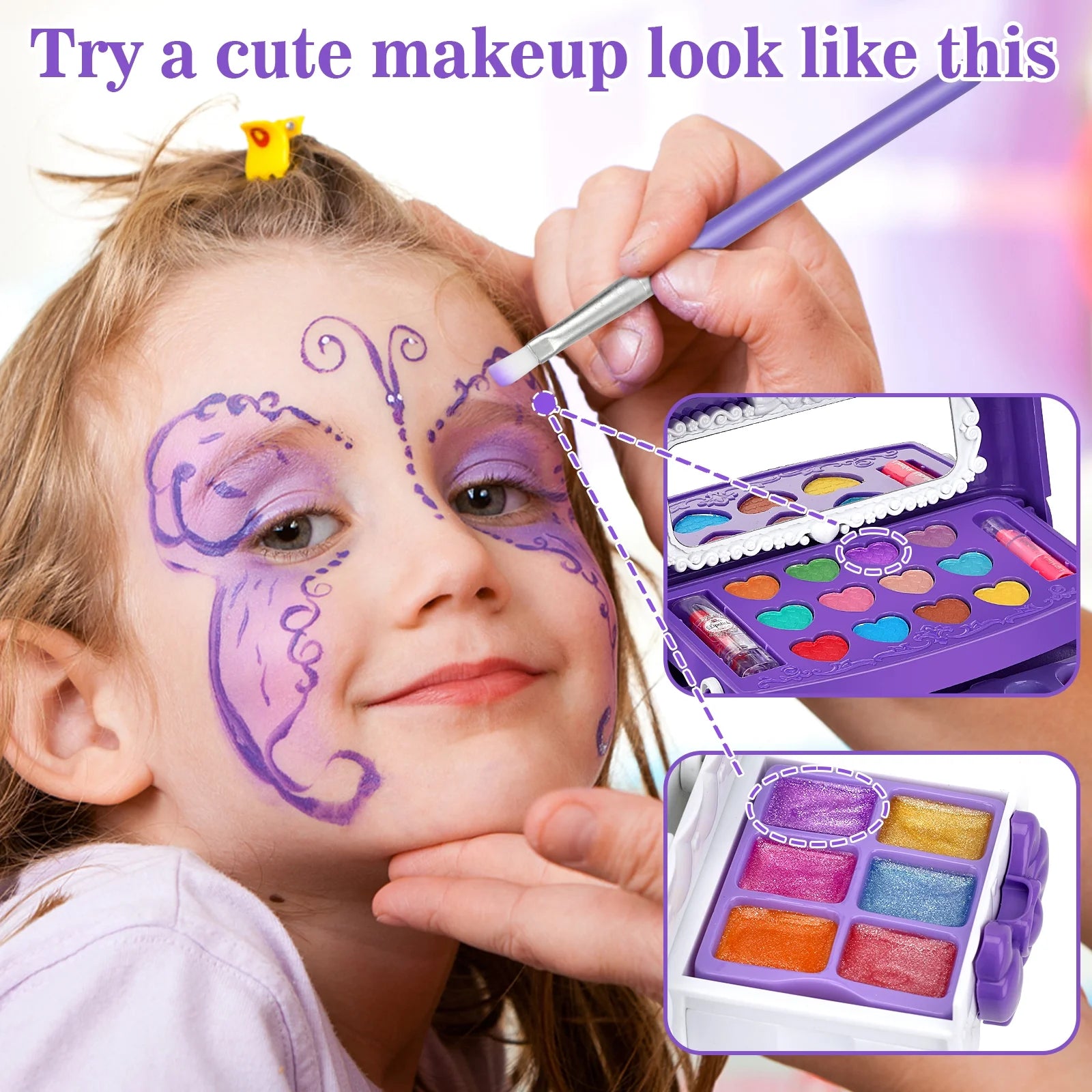 Sendida Kids Makeup Kit for Girl Gifts, 54PCS in 1 Makeup Toys Washable Little Girls Princess Make Up Toys for 4 5 6 7 8 9 Year Old Girl Birthday Gift (Purple)