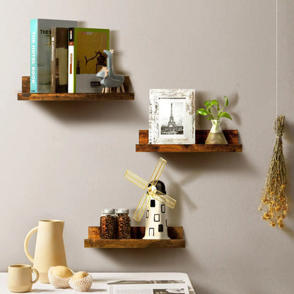 Floating Shelves, Upsimples Wood Shelf Wall Mounted, Set of 5, Multiple Sizes, Brown