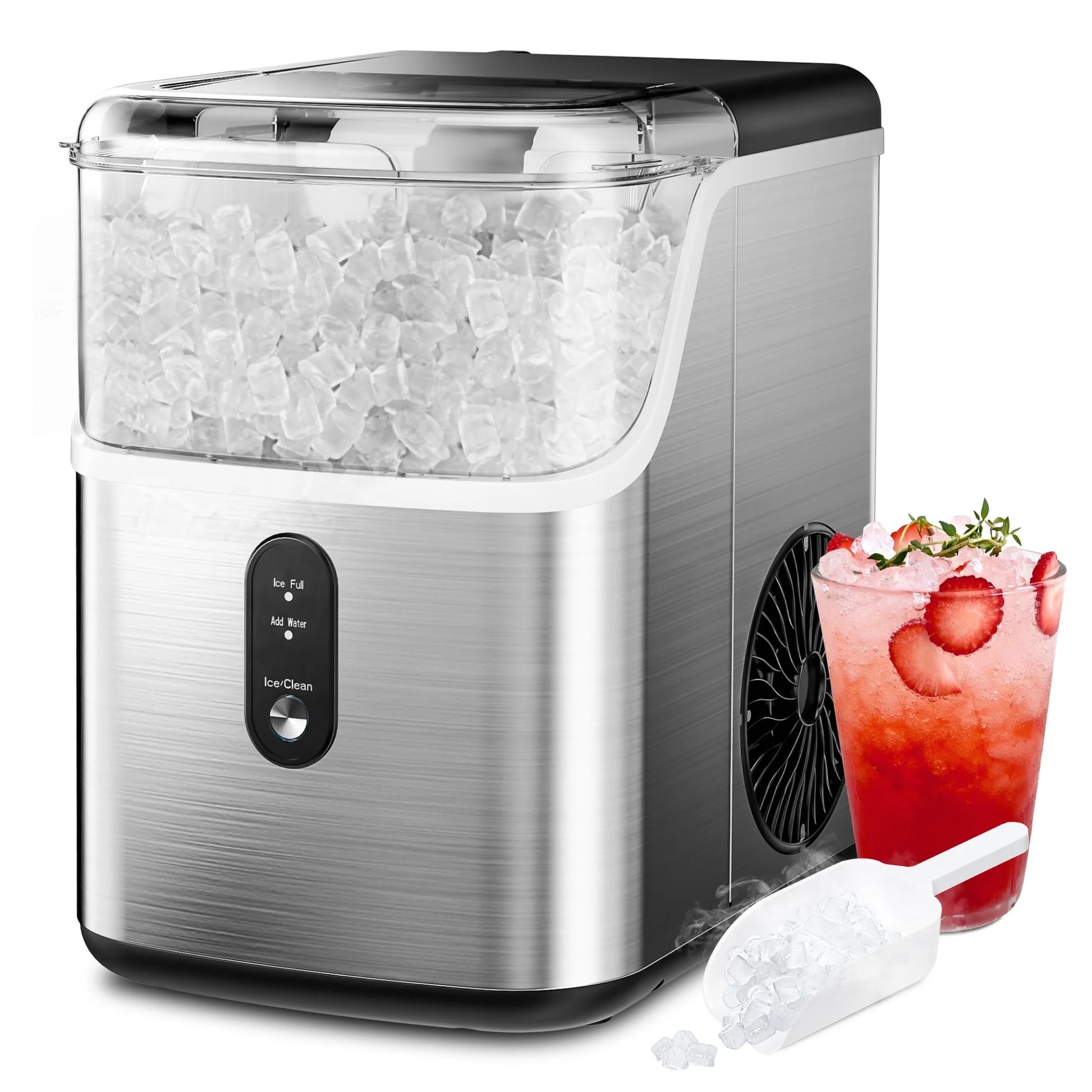 Simzlife Nugget Ice Maker Countertop, Portable Ice Maker Machine with Self-Cleaning Function, 35lbs/Day, Soft Chewable Pellet Ice, Silver