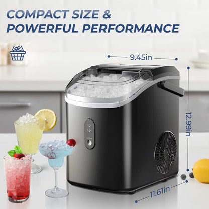 Simzlife Nugget Ice Maker Countertop, Portable Ice Maker Machine with Handle, Self-Cleaning, Ready in 6 Mins, 34lbs/24H, Soft Chewable Ice, Black