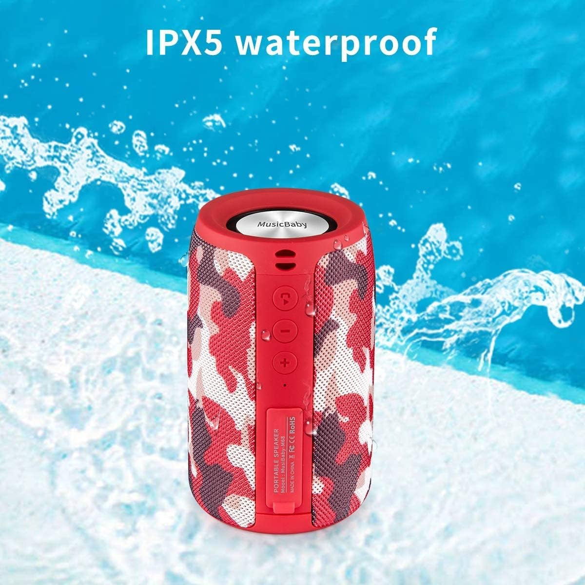 Bluetooth Speaker,MusiBaby Speaker,Wireless,Waterproof,Outdoor,Portable Speaker,Dual Pairing,Loud Stereo,Booming Bass,24H Playtime Wireless Speaker for Home,iPhone,Party,Gifts(Camo Red)