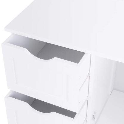 Costway Bathroom Storage Wooden 4 Drawer Cabinet Cupboard 2 Shelves Free Standing White