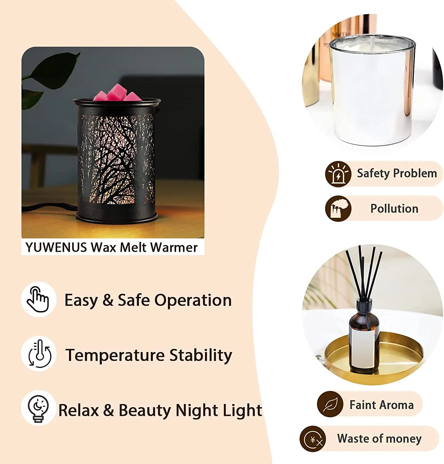 ORnix Metal Wax Warmer, Electric Wax Melt Warmer for Scented Wax Fragrance Candle Oil Burner Melting Night Light for Gift Home Office Bedroom