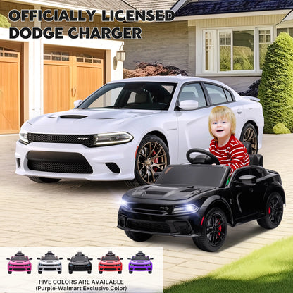 Dodge Electric Ride on Cars for Kids, 12V Licensed Dodge Charger SRT Powered Ride On Toys Cars with Parent Remote Control, Electric Car for Girls 3-5 w/Music Player/LED Headlights/Safety Belt, Black